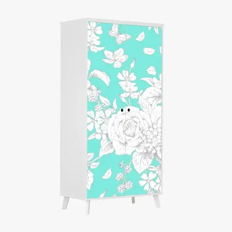 Pegatina para armario estampado floral vintage en turquesa – Pixers®