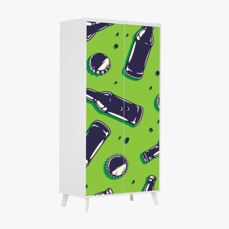 Pegatina para armario patrón pop de botellas y tapones sobre fondo verde – Pixers®
