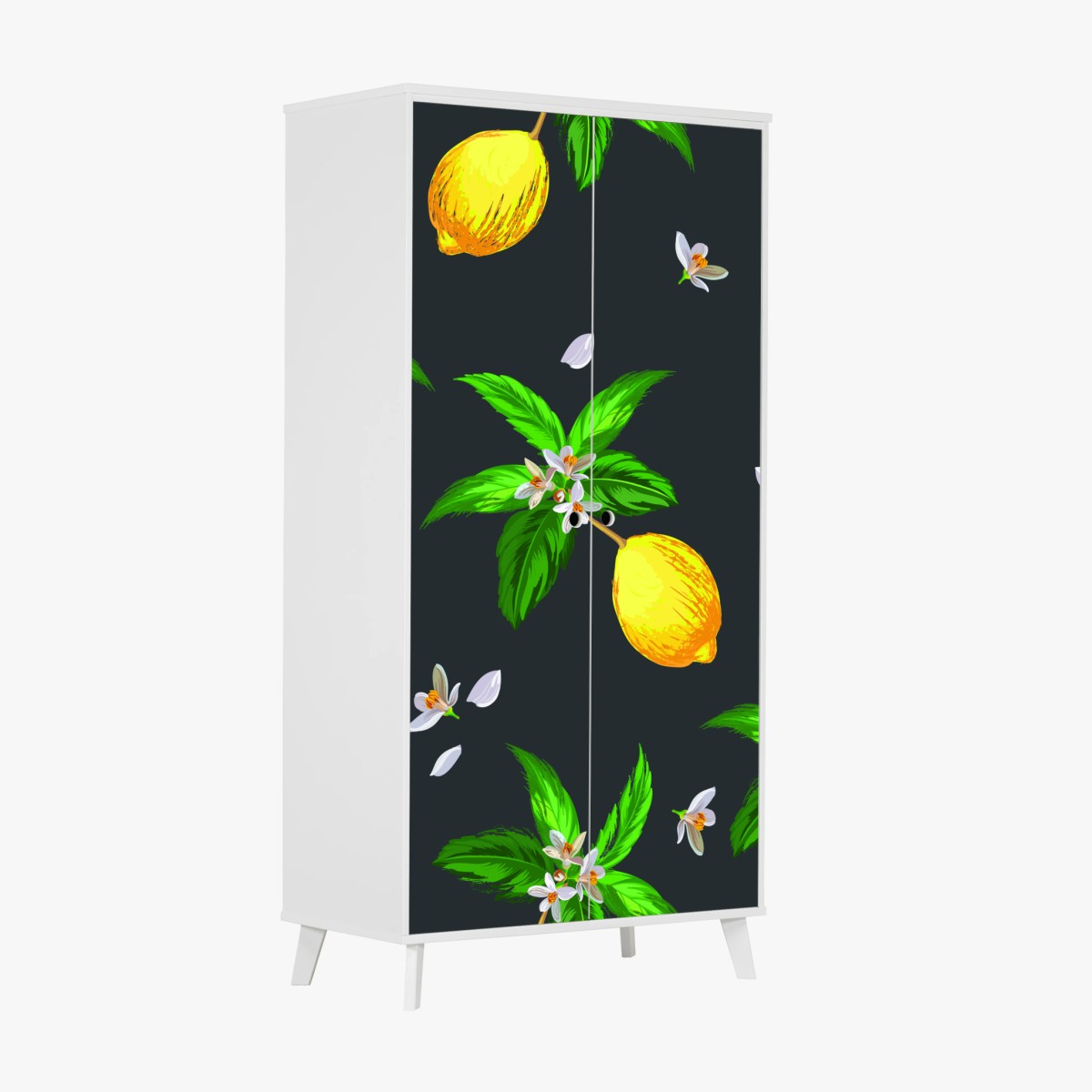 Pegatina para armario estampado de limones y flores sobre fondo oscuro – Pixers®