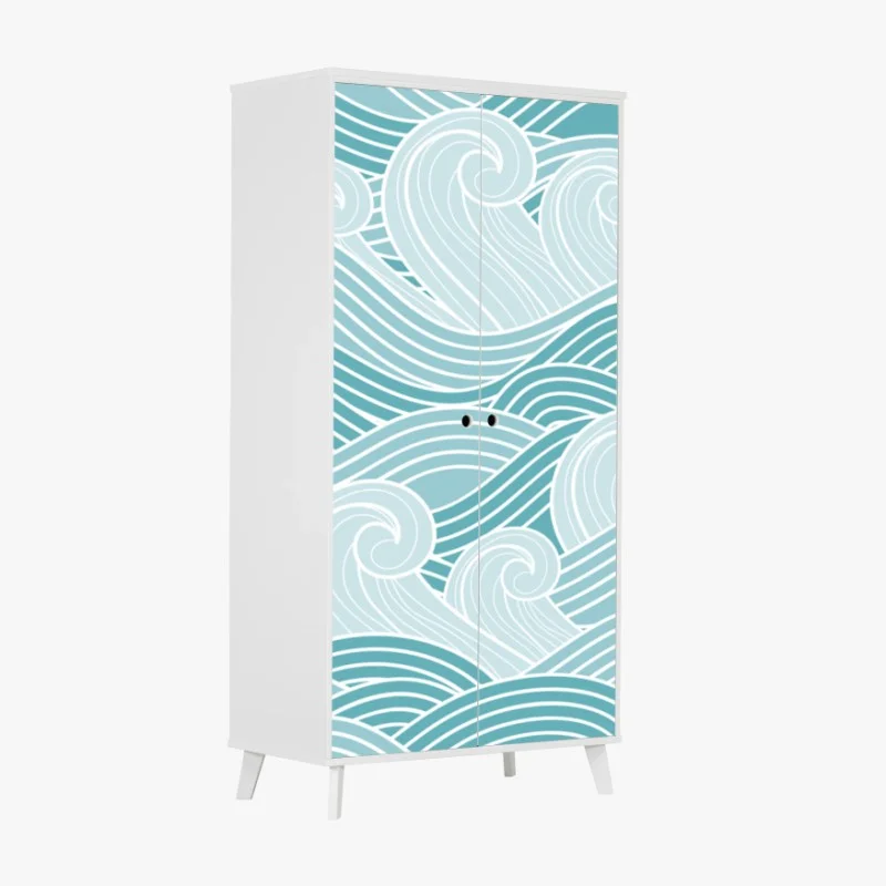 Pegatina para armario mural de olas estilizadas en tonos turquesa