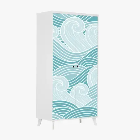 Pegatina para armario mural de olas estilizadas en tonos turquesa – Pixers®