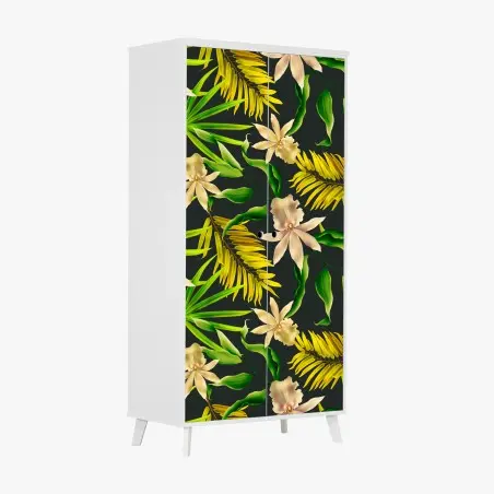 Pegatina para armario estampado tropical de orquídeas sobre fondo oscuro – Pixers®
