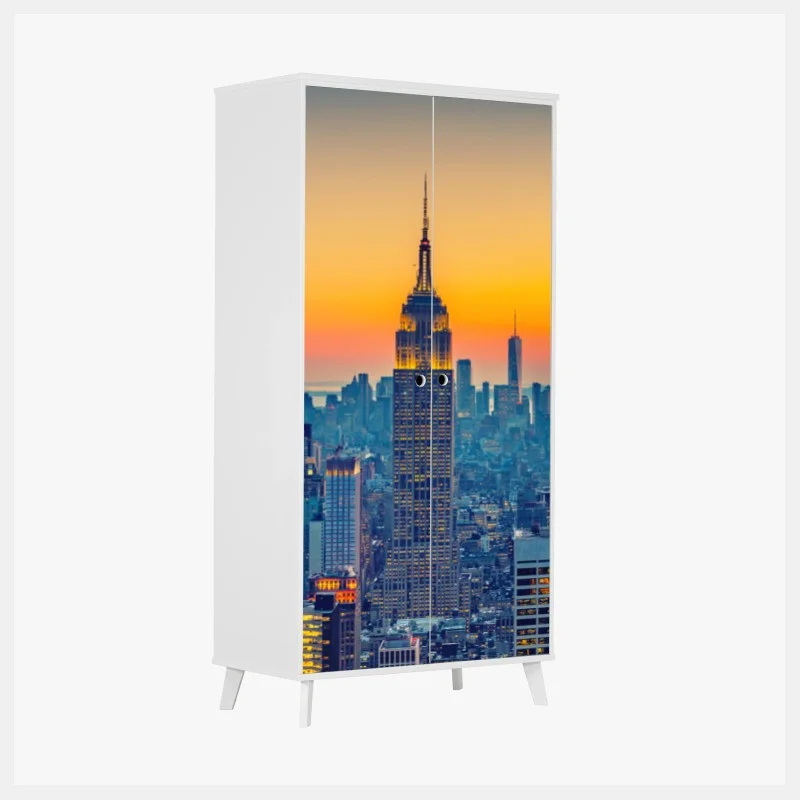 Pegatina para armario puesta de sol sobre el skyline de Nueva York