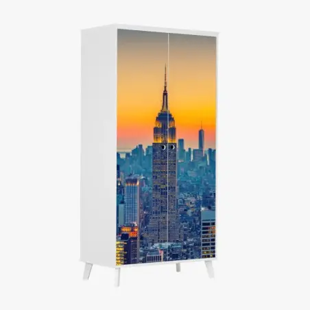 Pegatina para armario puesta de sol sobre el skyline de Nueva York – Pixers®