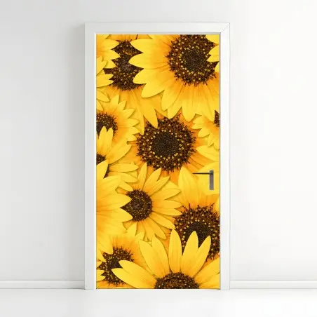Pegatina para puerta mosaico de girasoles radiantes – Pixers®
