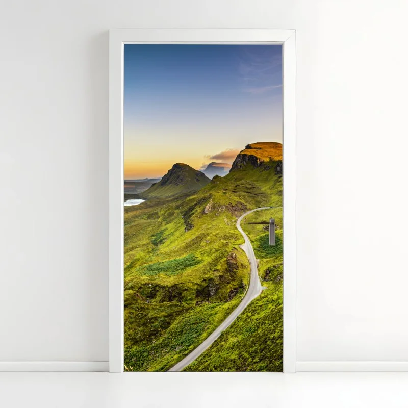 Pegatina para puerta puesta de sol en Quiraing, Isla de Skye