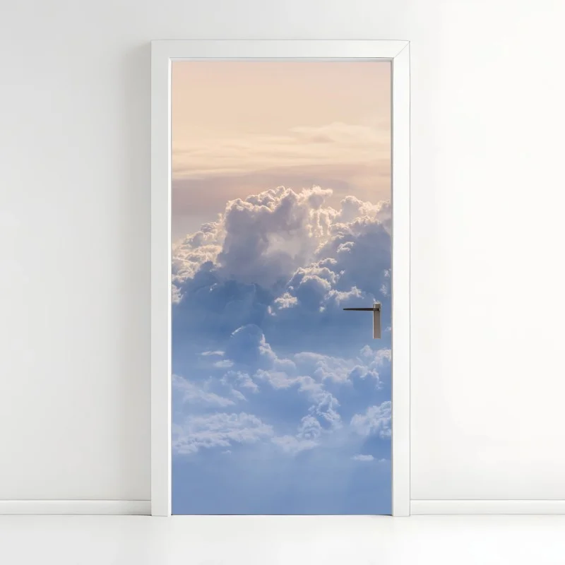 Pegatina para puerta paisaje celeste nubes iluminadas al amanecer