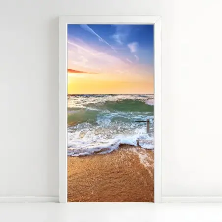 Pegatina para puerta atardecer dorado en la costa – Pixers®