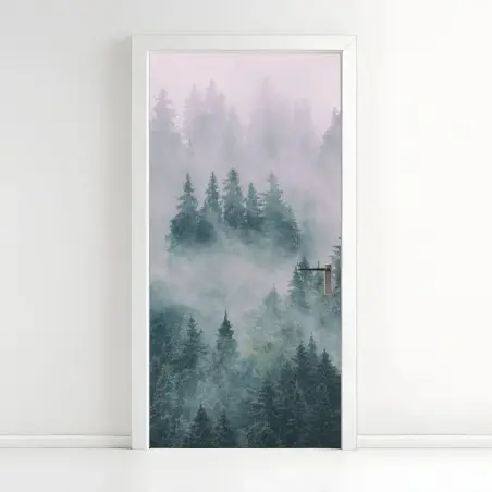 Pegatina para puerta bosque en la niebla, calma natural – Pixers®