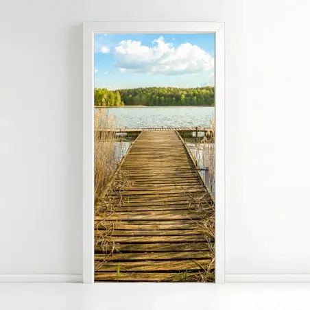 Pegatina para puerta muelle hacia la tranquilidad del lago – Pixers®