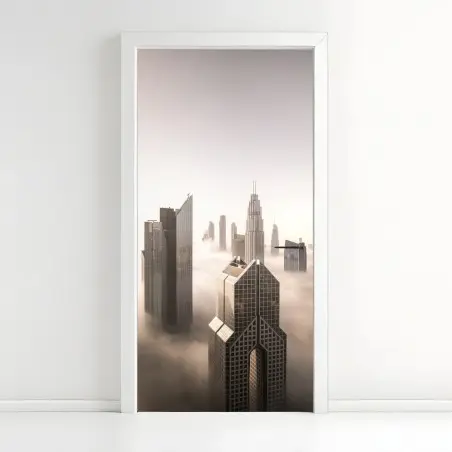 Pegatina para puerta niebla dorada sobre el horizonte de Dubái – Pixers®