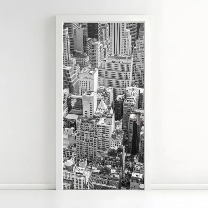 Pegatina para puerta panorama urbano en blanco y negro