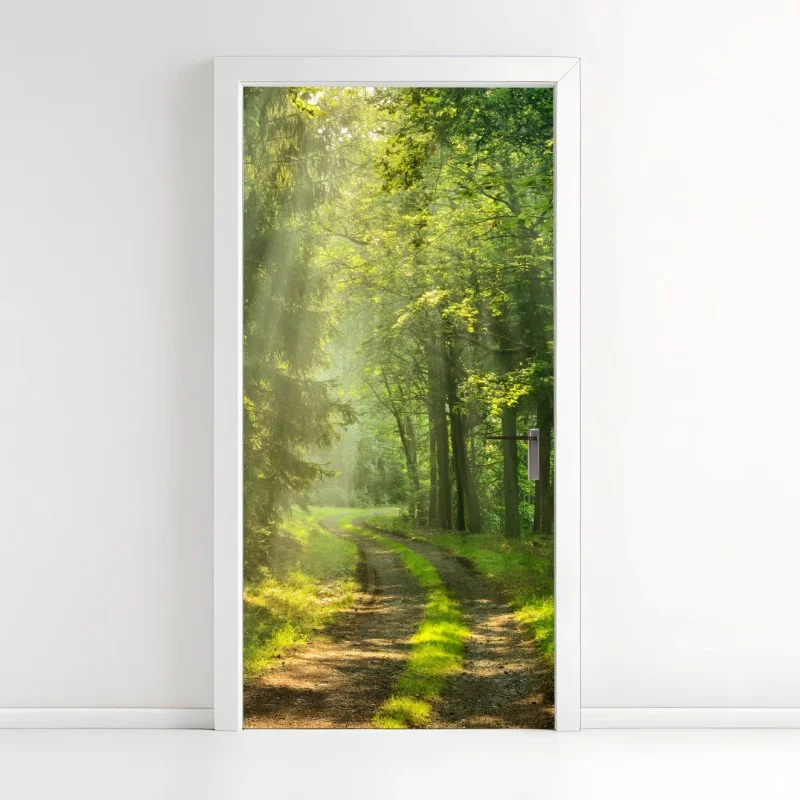 Pegatina para puerta sendero iluminado en el bosque