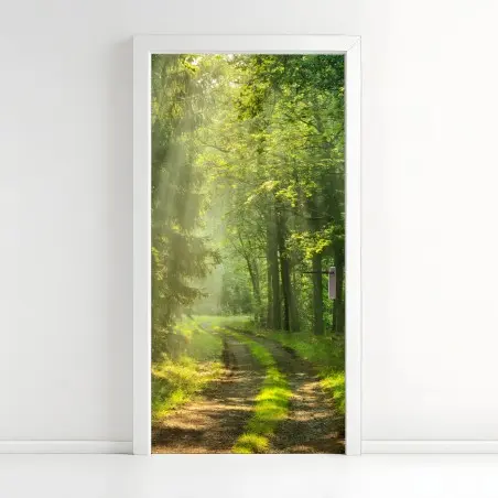 Pegatina para puerta sendero iluminado en el bosque – Pixers®