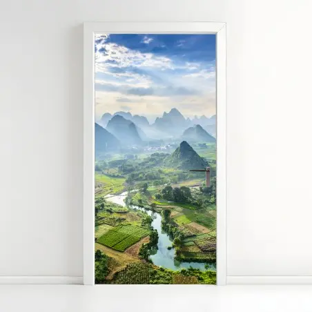 Pegatina para puerta paisaje kárstico y río serpenteante en Guilin – Pixers®