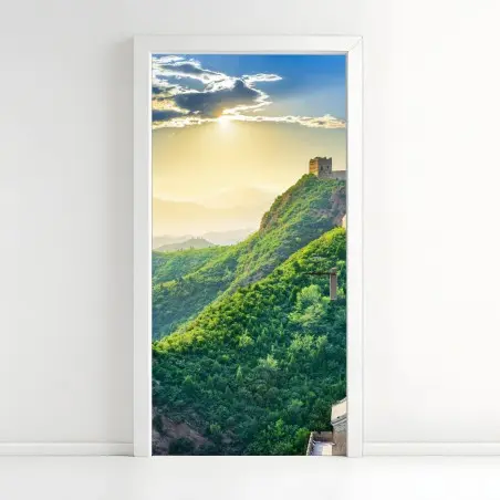 Pegatina para puerta paisaje sereno de la Gran Muralla China al amanecer – Pixers®