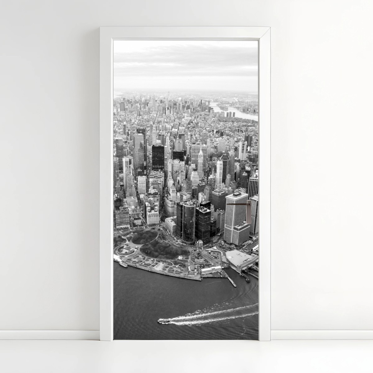 Pegatina para puerta atardecer aéreo en Manhattan – Pixers®