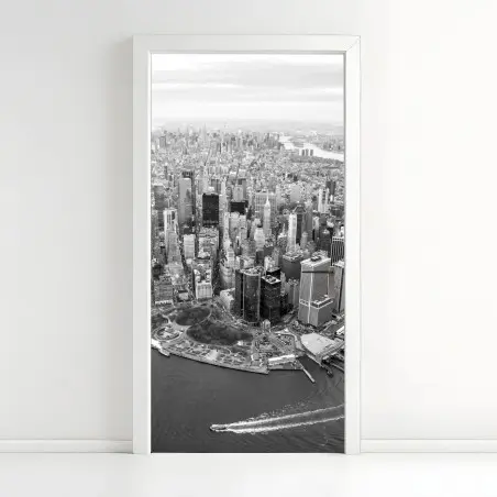 Pegatina para puerta atardecer aéreo en Manhattan – Pixers®