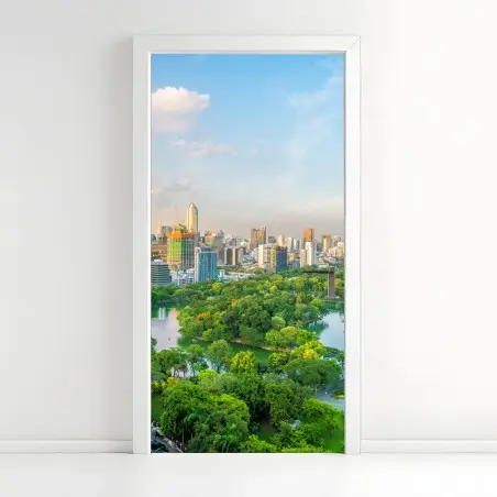 Pegatina para puerta panorama urbano con Lumpini en Bangkok – Pixers®
