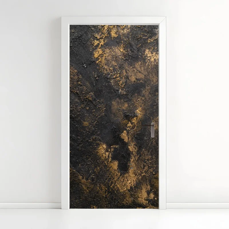 Pegatina para puerta textura dorada sobre fondo negro