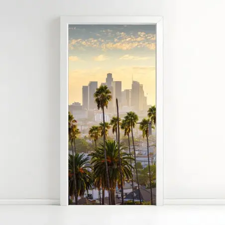 Pegatina para puerta amanecer sobre Los Ángeles con palmeras – Pixers®