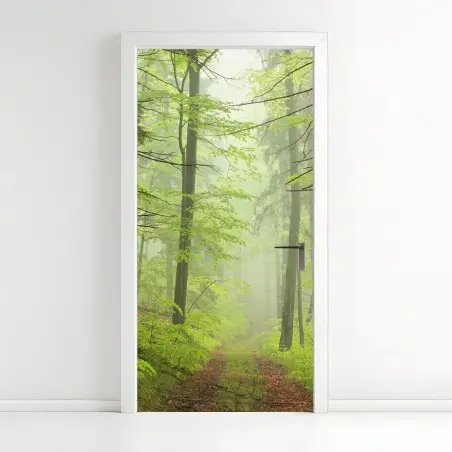Pegatina para puerta sendero en bosque brumoso – Pixers®