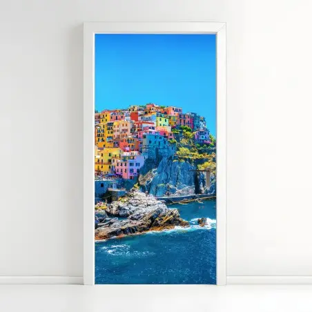 Pegatina para puerta casas de colores en acantilado de Manarola – Pixers®