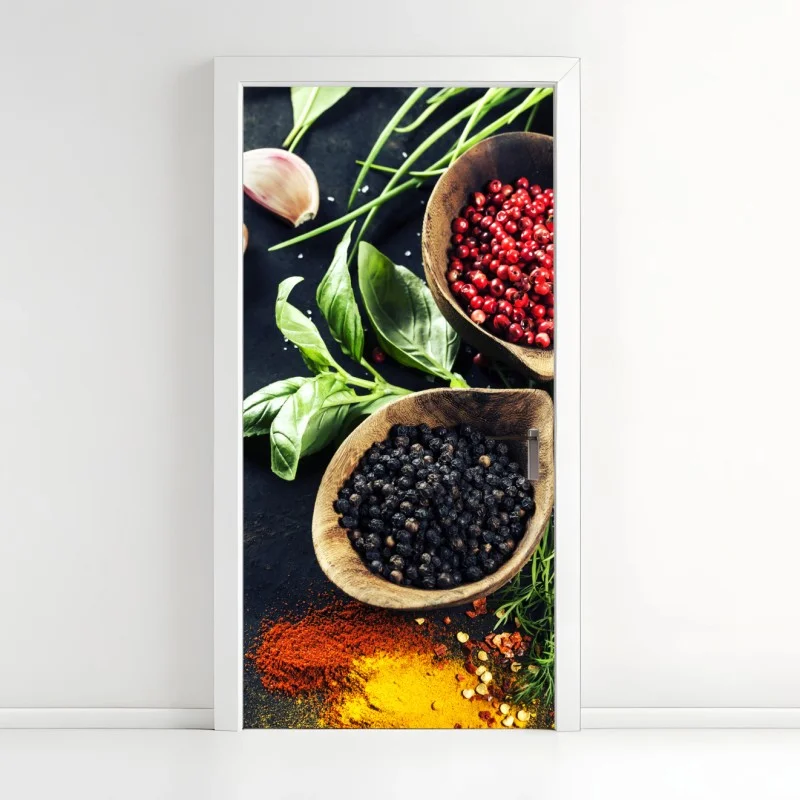 Pegatina para puerta composición de hierbas y especias aromáticas