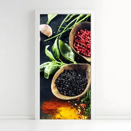 Pegatina para puerta composición de hierbas y especias aromáticas – Pixers®