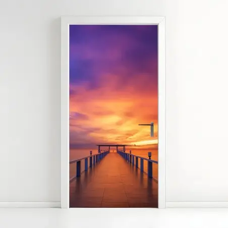 Pegatina para puerta muelle al atardecer en isla paradisíaca – Pixers®