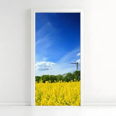 Pegatina para puerta paisaje primaveral de colza en flor en Polonia – Pixers®