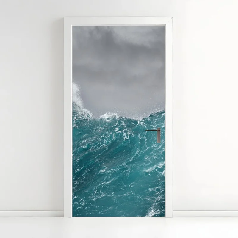 Pegatina para puerta ola tempestuosa en mar abierto