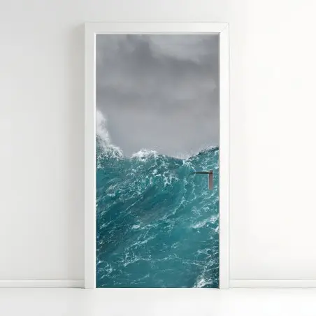 Pegatina para puerta ola tempestuosa en mar abierto – Pixers®