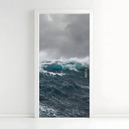 Pegatina para puerta océano embravecido bajo cielo tormentoso – Pixers®