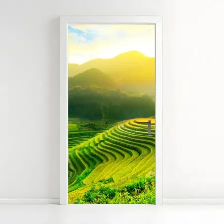 Pegatina para puerta arrozales en terrazas al amanecer – Pixers®