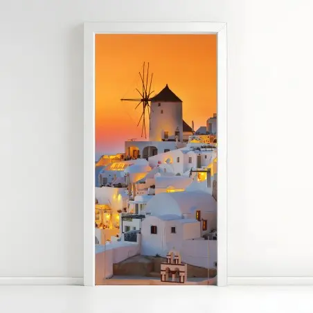 Pegatina para puerta magia del atardecer en Oia, Santorini – Pixers®