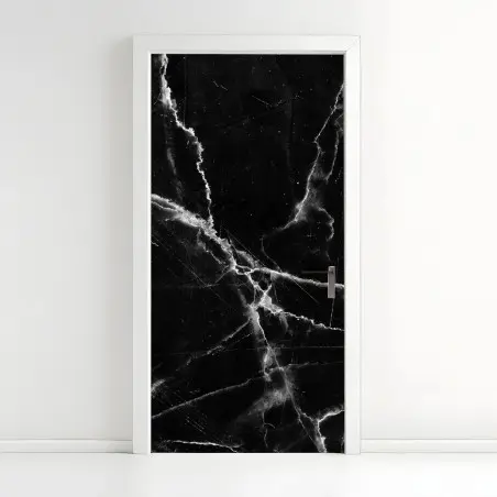 Pegatina para puerta mármol negro con vetas blancas y contraste elegante – Pixers®