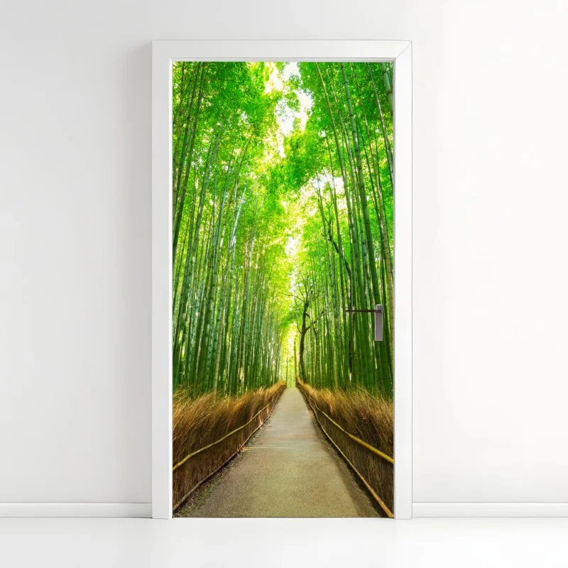 Pegatina para puerta paseo sereno en el bosque de bambú de Arashiyama, Kyoto