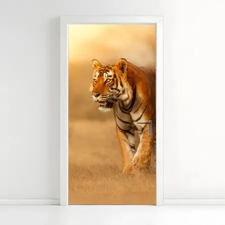 Pegatina para puerta tigre en la luz dorada del atardecer – Pixers®