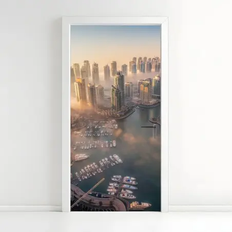 Pegatina para puerta vistas aéreas de Dubai Marina al atardecer – Pixers®