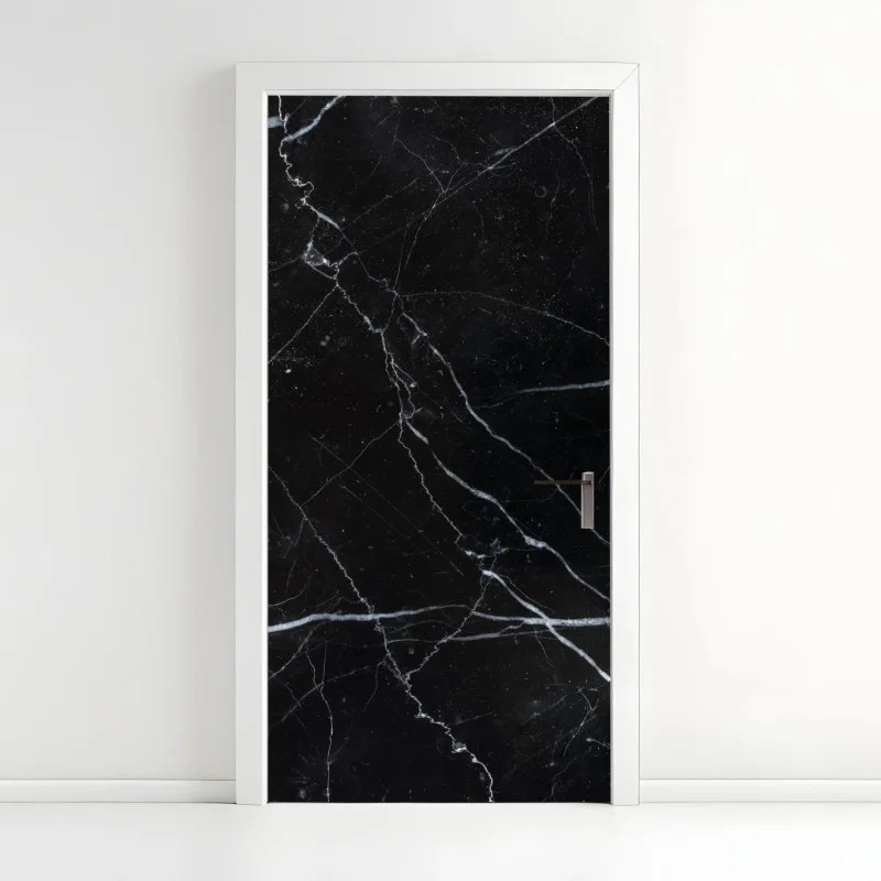 Pegatina para puerta textura de mármol marquina negro con vetas blancas