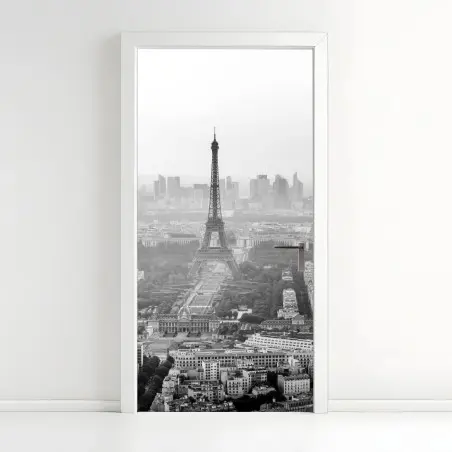 Pegatina para puerta panorama en blanco y negro de la Torre Eiffel en París – Pixers®