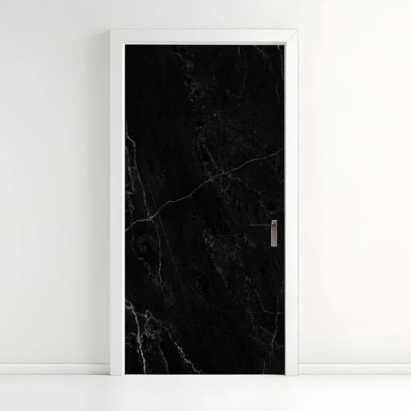 Pegatina para puerta mármol negro con vetas blancas y textura natural