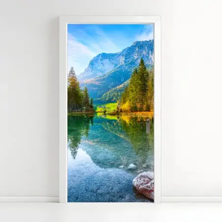 Pegatina para puerta atardecer otoñal en Hintersee, Ramsau – Pixers®