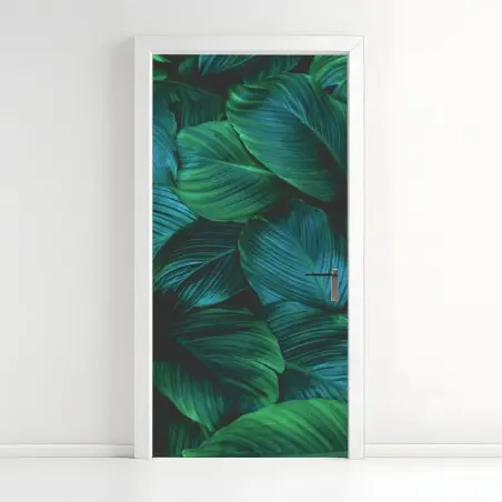 Pegatina para puerta patrón de hojas tropicales en verde profundo – Pixers®