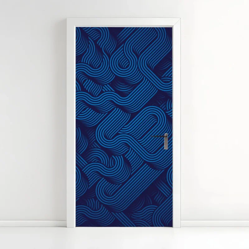 Pegatina para puerta marea de líneas azules entrelazadas
