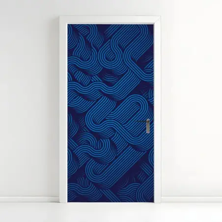 Pegatina para puerta marea de líneas azules entrelazadas – Pixers®