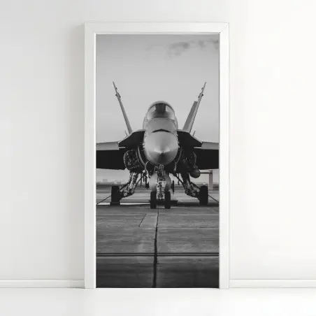 Pegatina para puerta avión de combate en pista monocromo – Pixers®