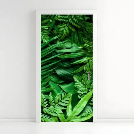 Pegatina para puerta follaje tropical exuberante en tonos verdes – Pixers®