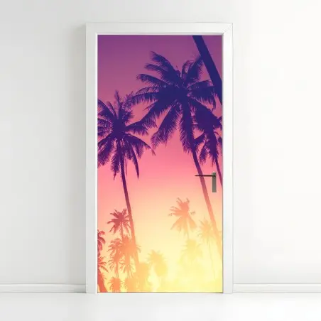 Pegatina para puerta siluetas de palmeras al atardecer – Pixers®